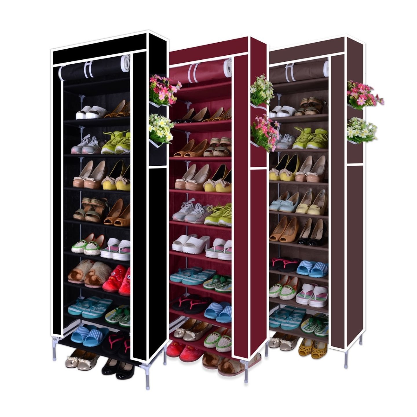 Portable Durable 10 Tier 9 Shelf Shoe Rack Storage Organizer Cabinet w/ Cover 