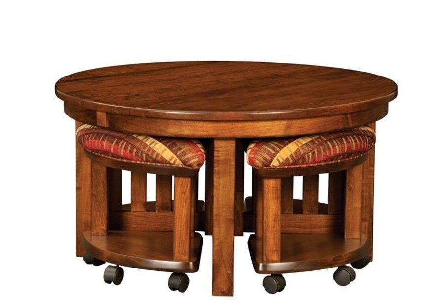 Coffee Table With Stools You Ll Love In, Adjustable Height Round Wood Top Coffee Table With 4 Storage Ottomans