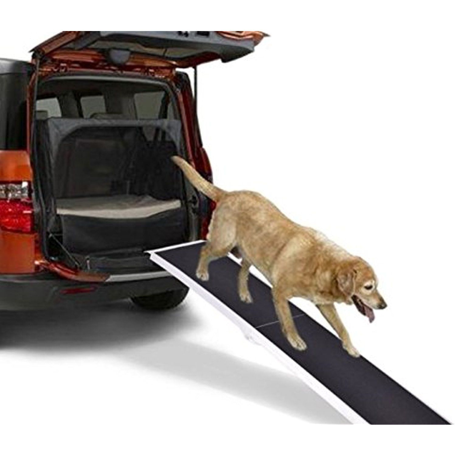Accordion Metal Frame Folding Pet Ramp for Vehicle Back Door Trucks and SUVs Lightweight Portable Auto Large Dog and Cat Ladder for Cars Pet Dog Car Step Stairs for Back Seat Side Entry 
