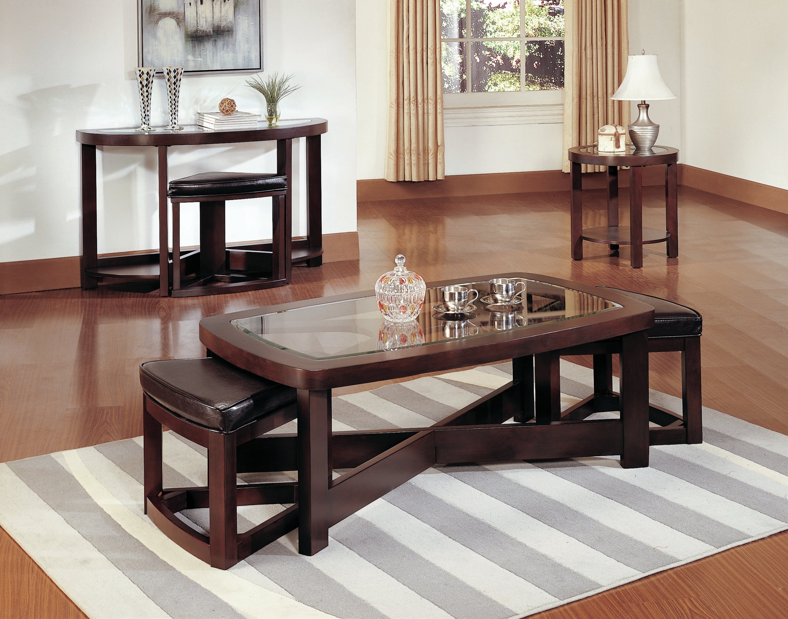 living room tables with stools