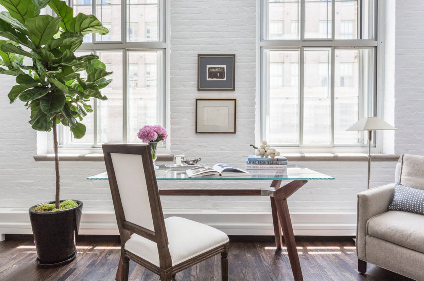 White brick wall in the home office