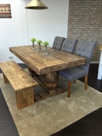 large wooden table and benches