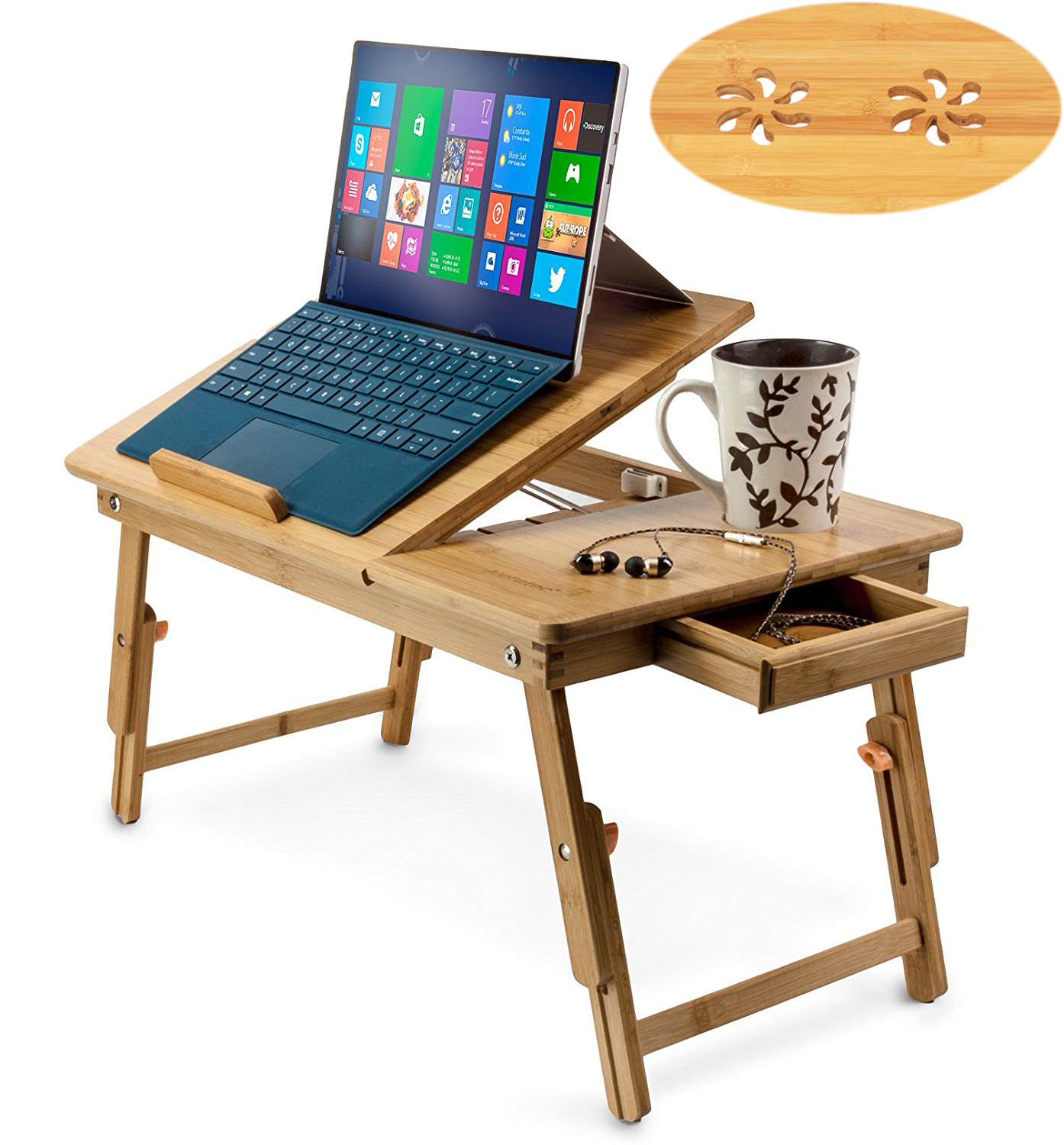 Aleratec Natural Bamboo Adjustable Laptop Stand Up to 15in ...