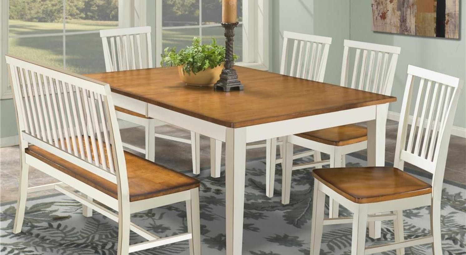 Dining Table With Bench Visualhunt, Farmhouse Dining Room Table With Bench And Chairs