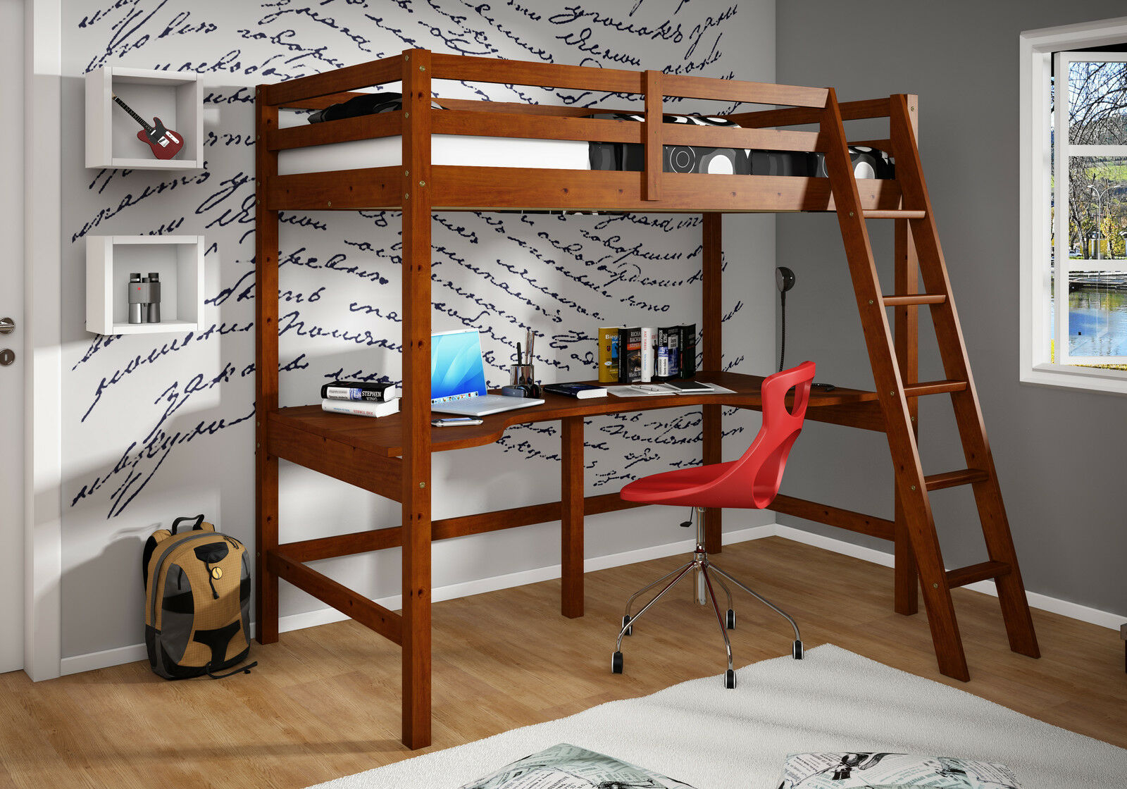 Bedroom. Delectable Full Size Loft Bed With Stairs For ...