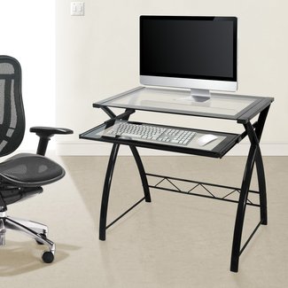 BellO Glass Top Computer Desk - High Gloss Black