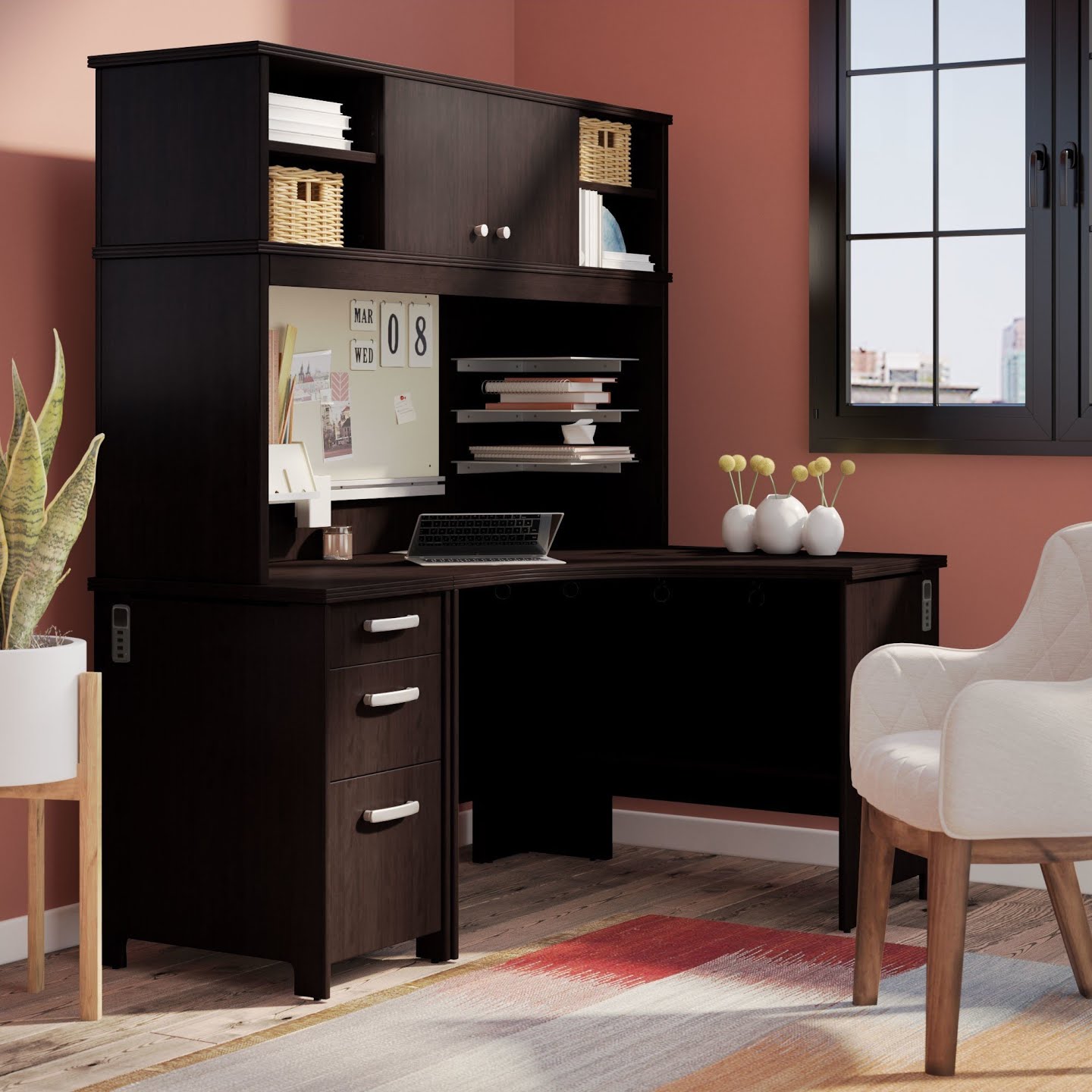 Benter Corner Computer Desk with Hutch