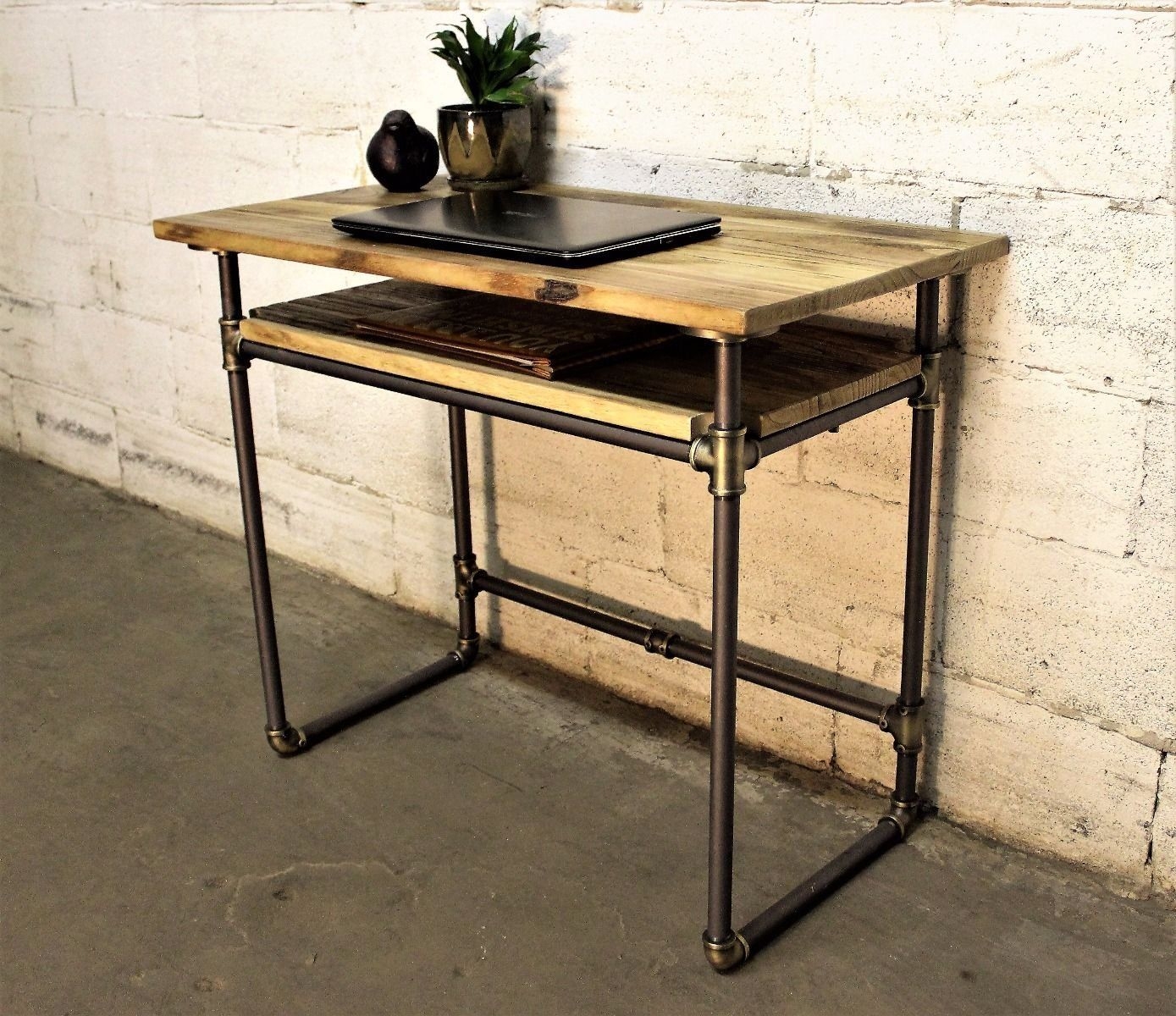 Primitive Furniture Office Industrial Wood Desk With Pipe Fitting