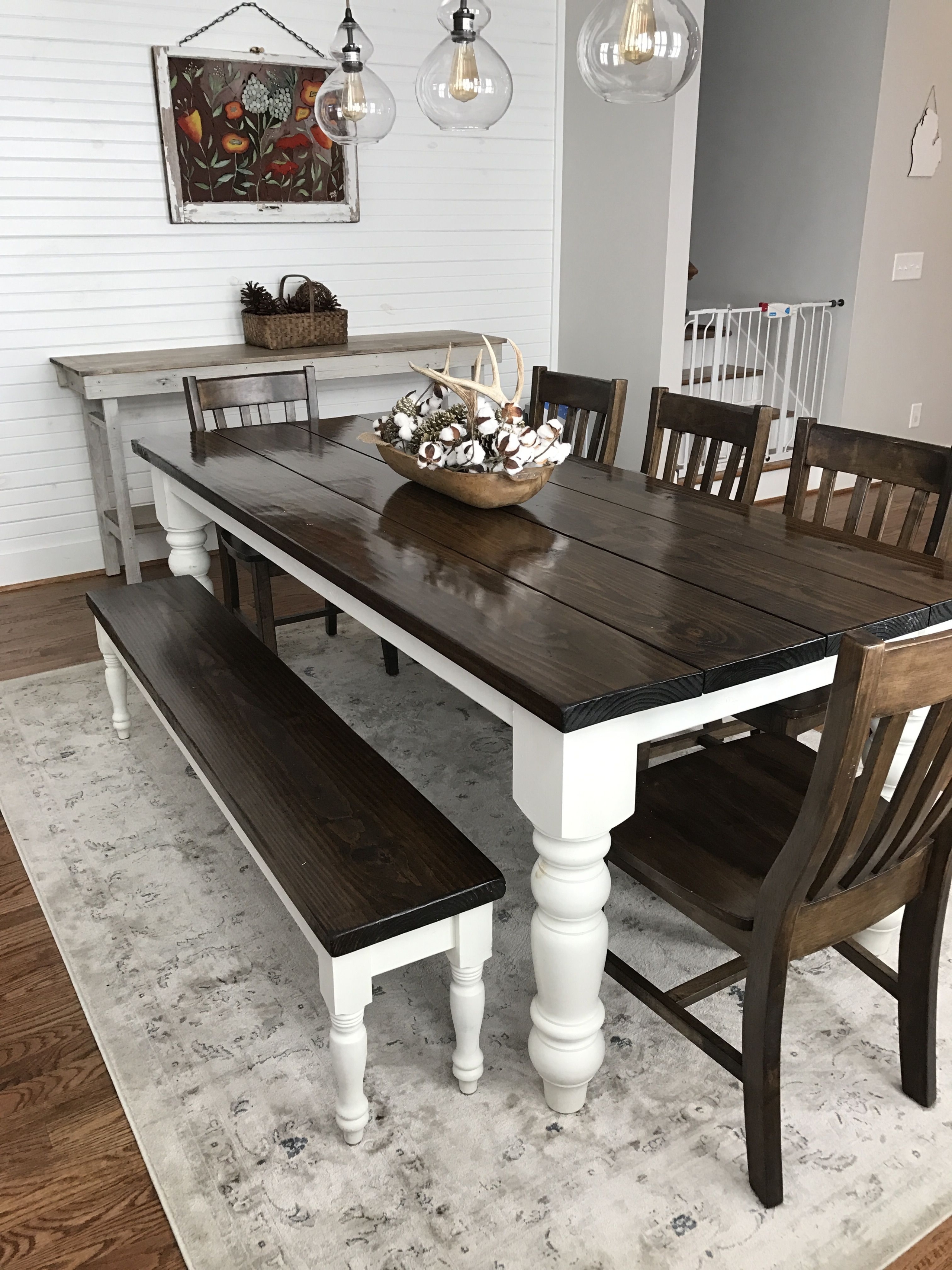 dark wood dining set with bench