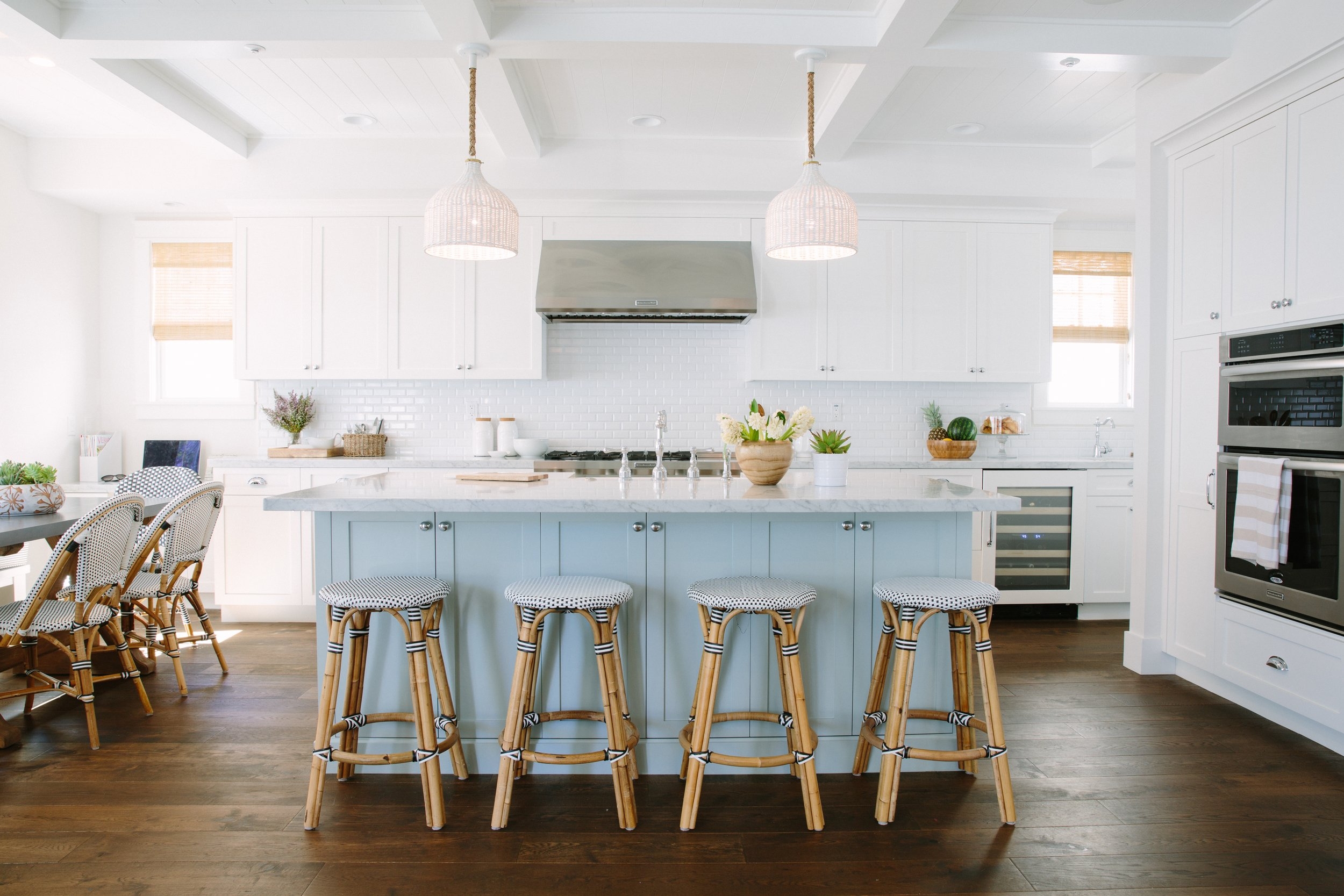 Blue Kitchen Island with Serena and Lily Riviera Backless ...