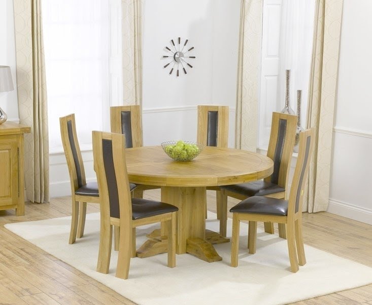 Round Oak Dining Table And 6 Chairs, Round Oak Table 6 Seats