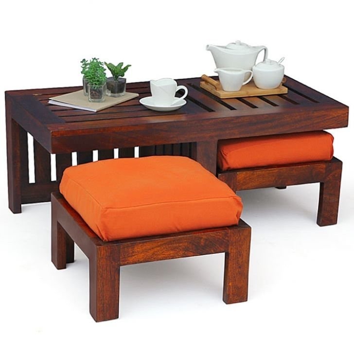 Coffee Table With Stools You Ll Love In, Adjustable Height Round Wood Top Coffee Table With 4 Storage Ottomans