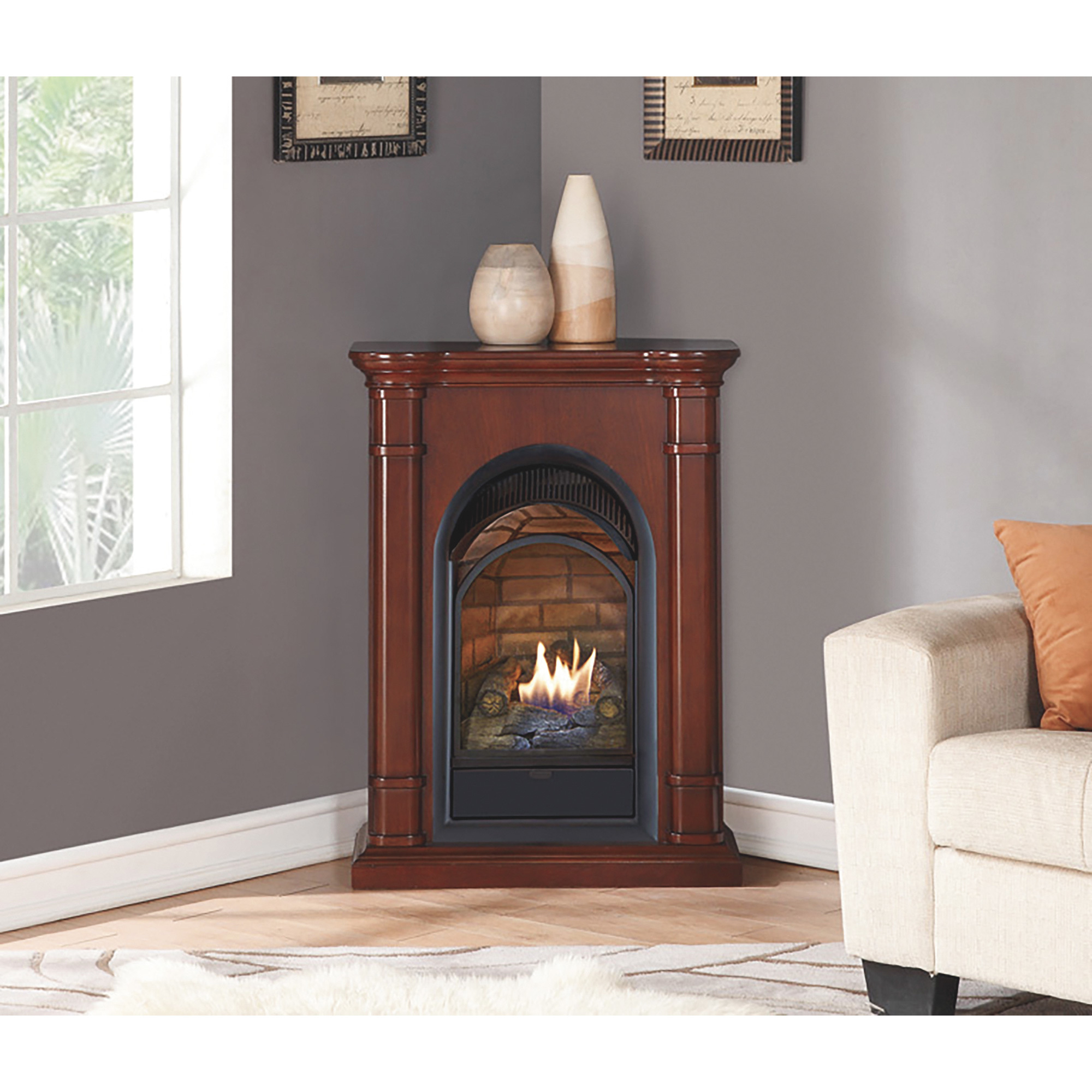 free standing corner gas fireplace