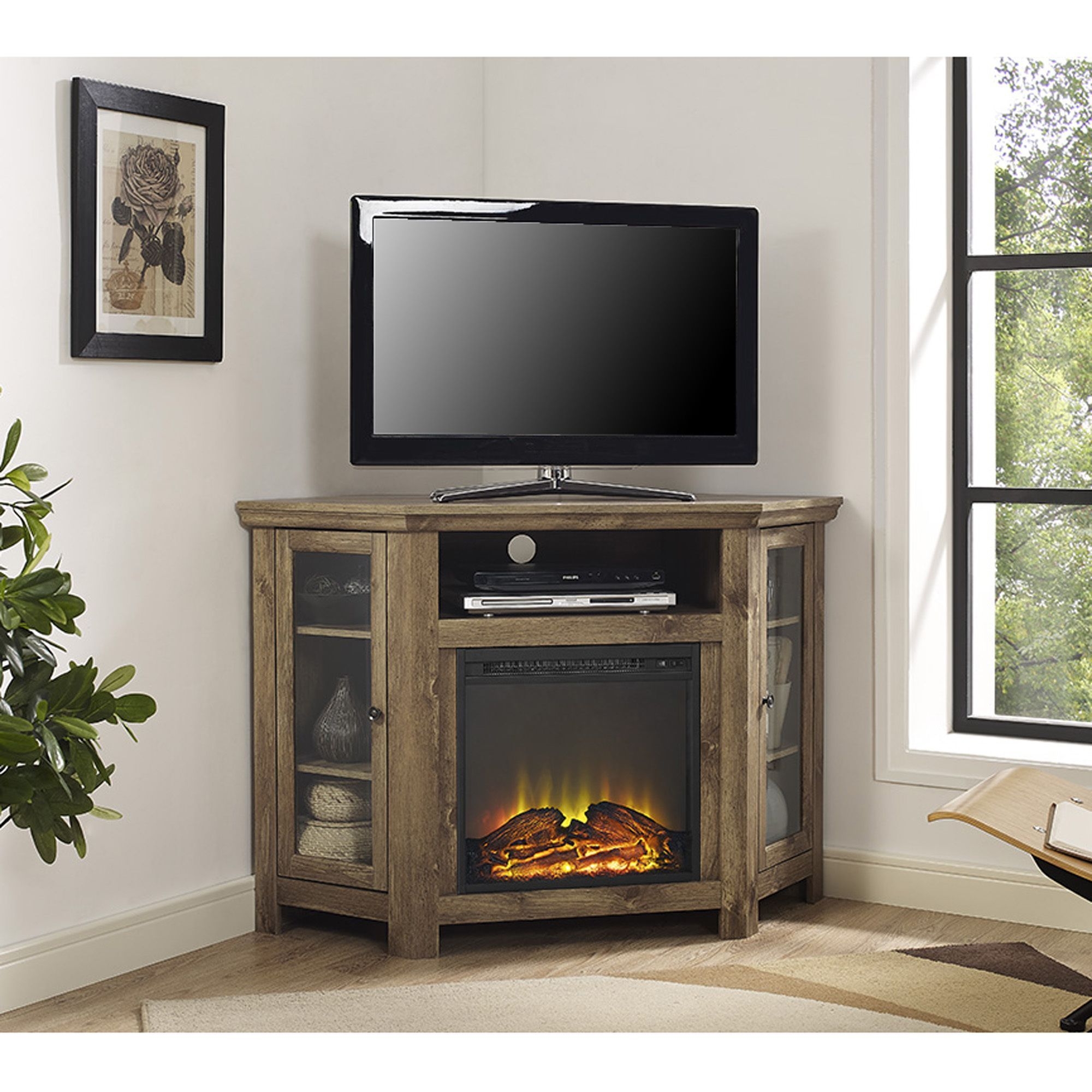 Corner Electric Fireplace Tv Stand, Corner Tv Stand With Fireplace 65 Cm