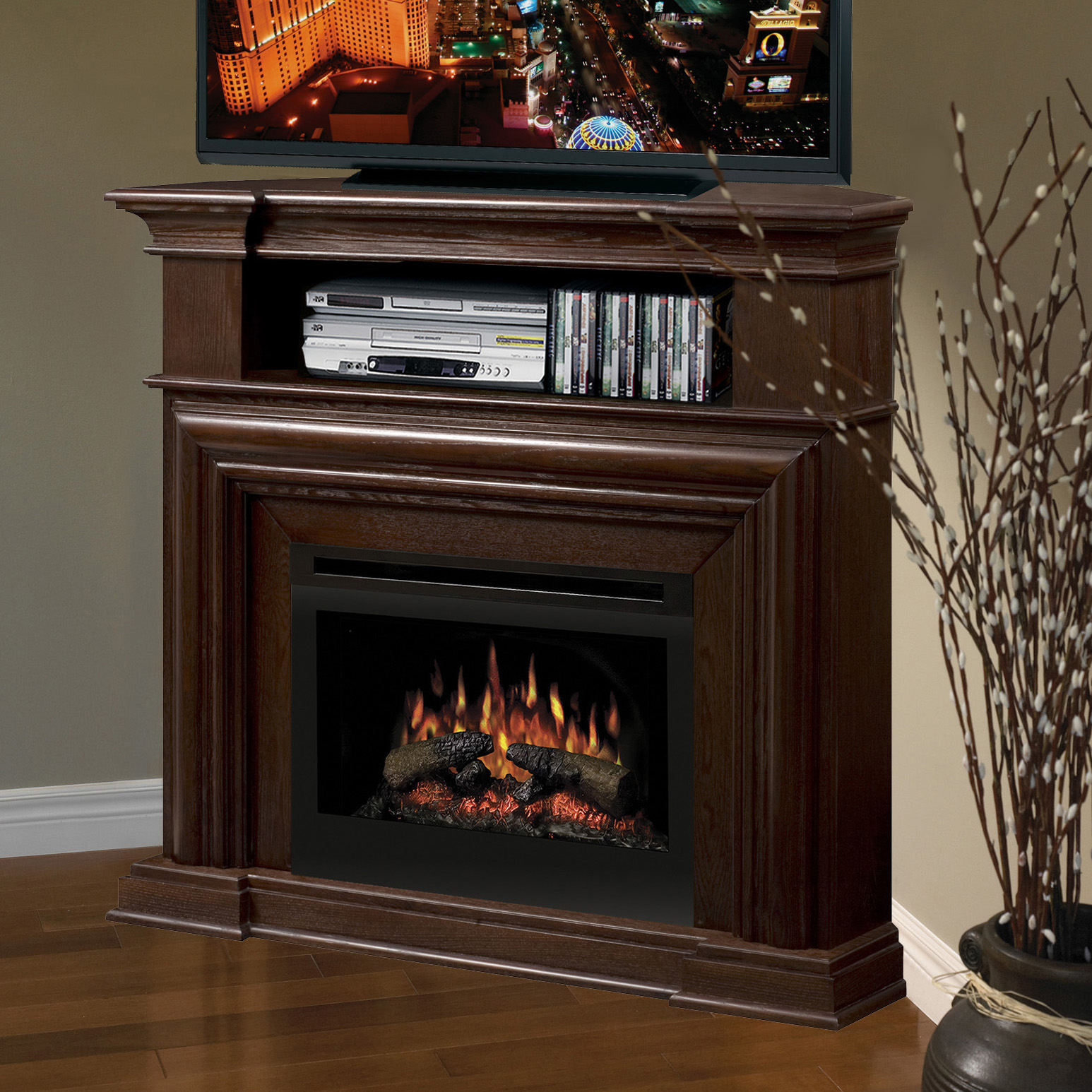 Corner fireplace deals console