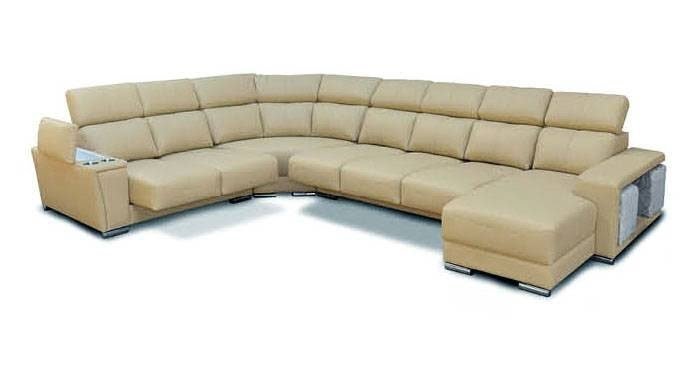 Cream Italian Leather Extra Large Sectional with Cup ...