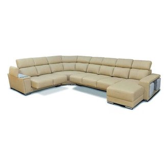 Cream Italian Leather Extra Large Sectional with Cup ...