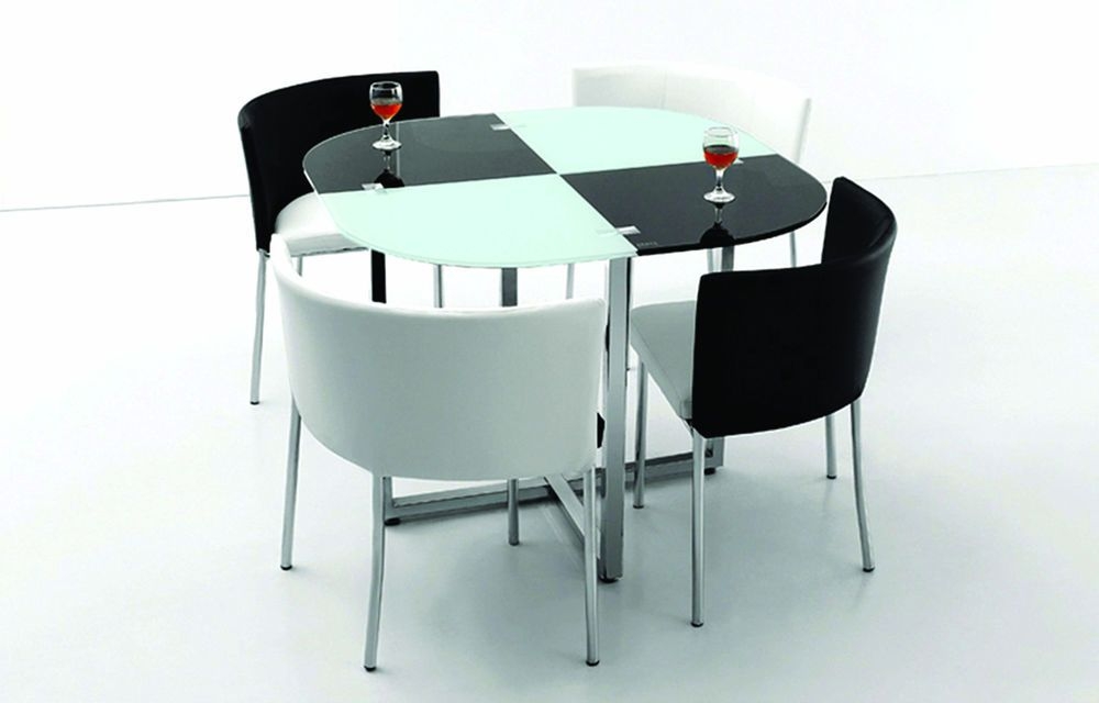 Space Saving Dining Table Compact, White Folding Dining Table And Chairs Set