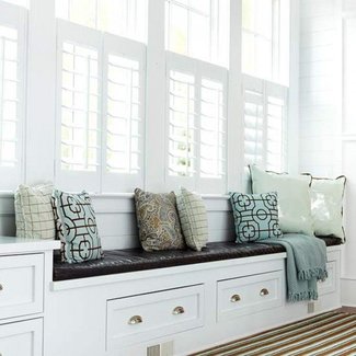 window bench seat with softly white seats