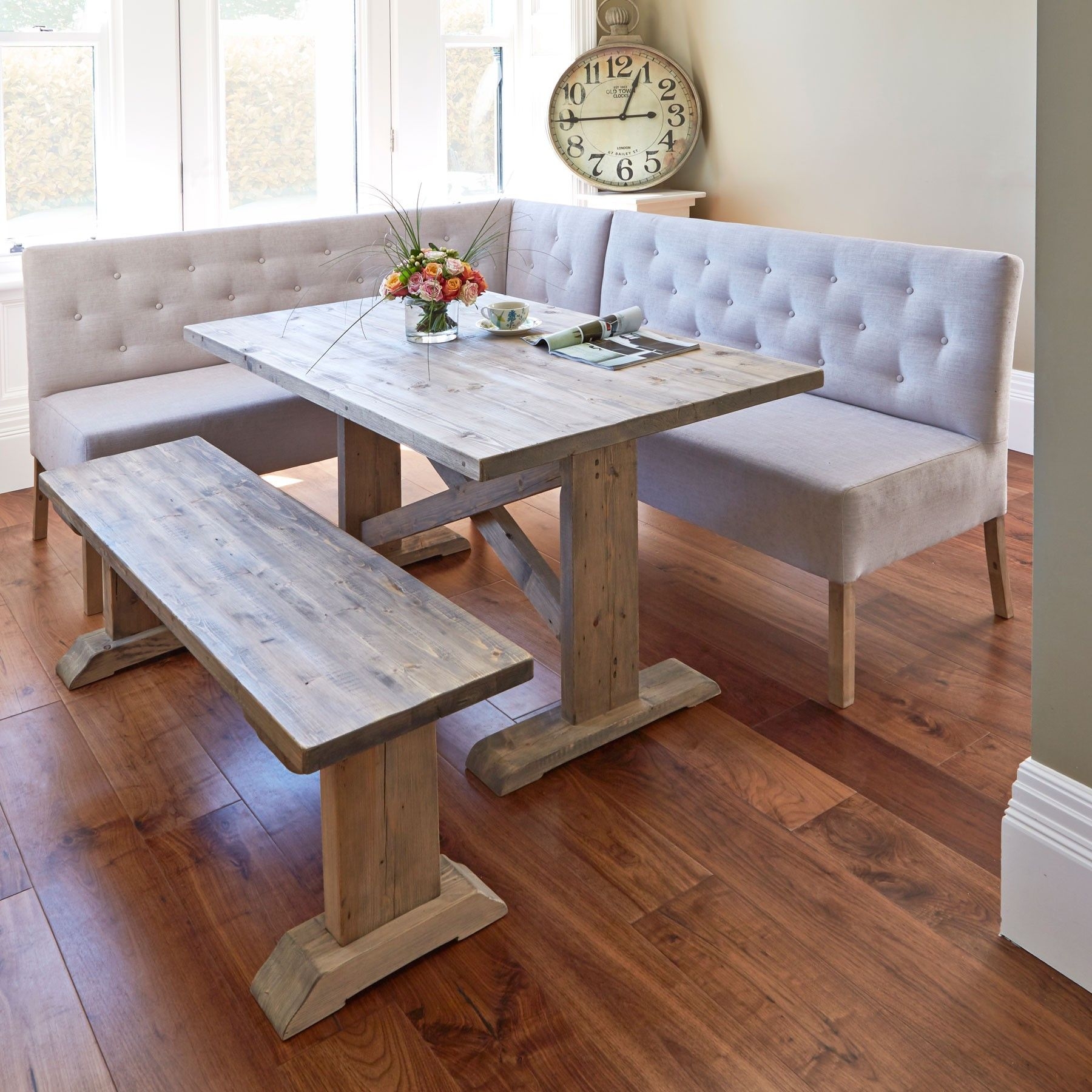 dining room table and bench seating