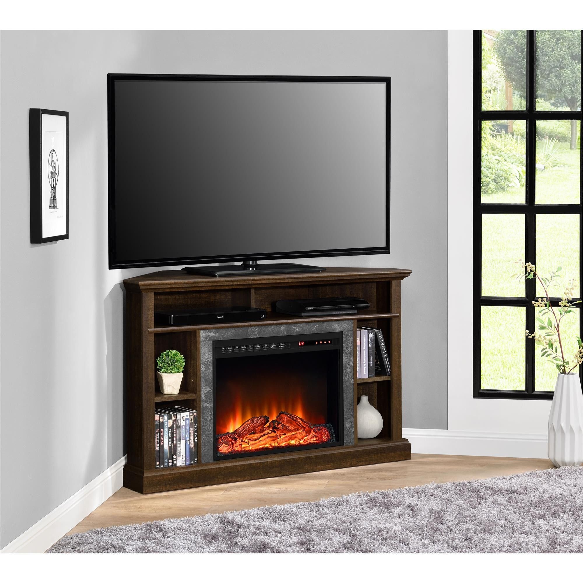 Corner Electric Fireplace Tv Stand, Corner Tv Stand With Fireplace 65 Cm