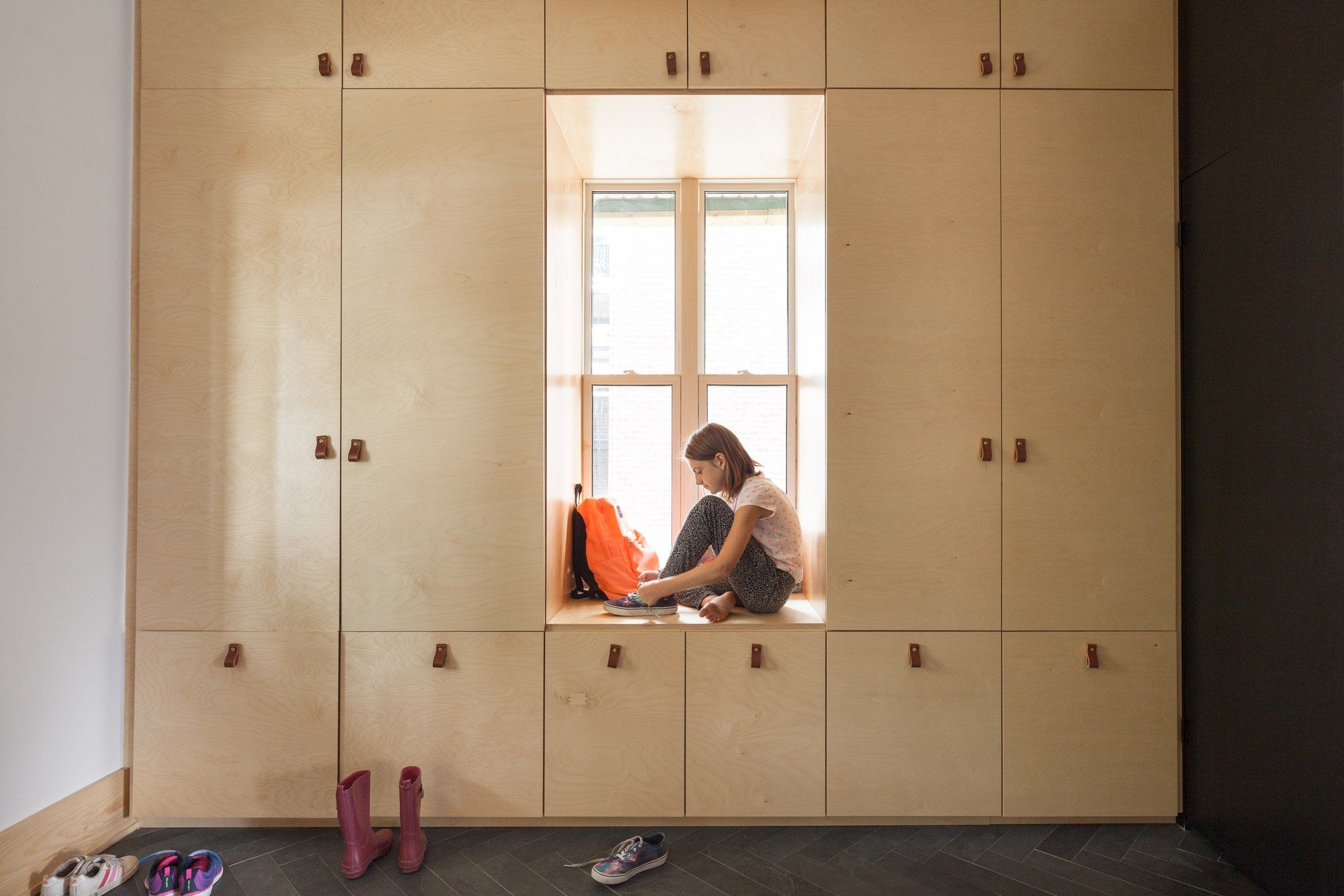 Entryway Design Ideas - A Window Bench Seat Surrounded By