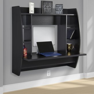 Floating Desk With Storage Wall Mounted Computer Desk Work ...