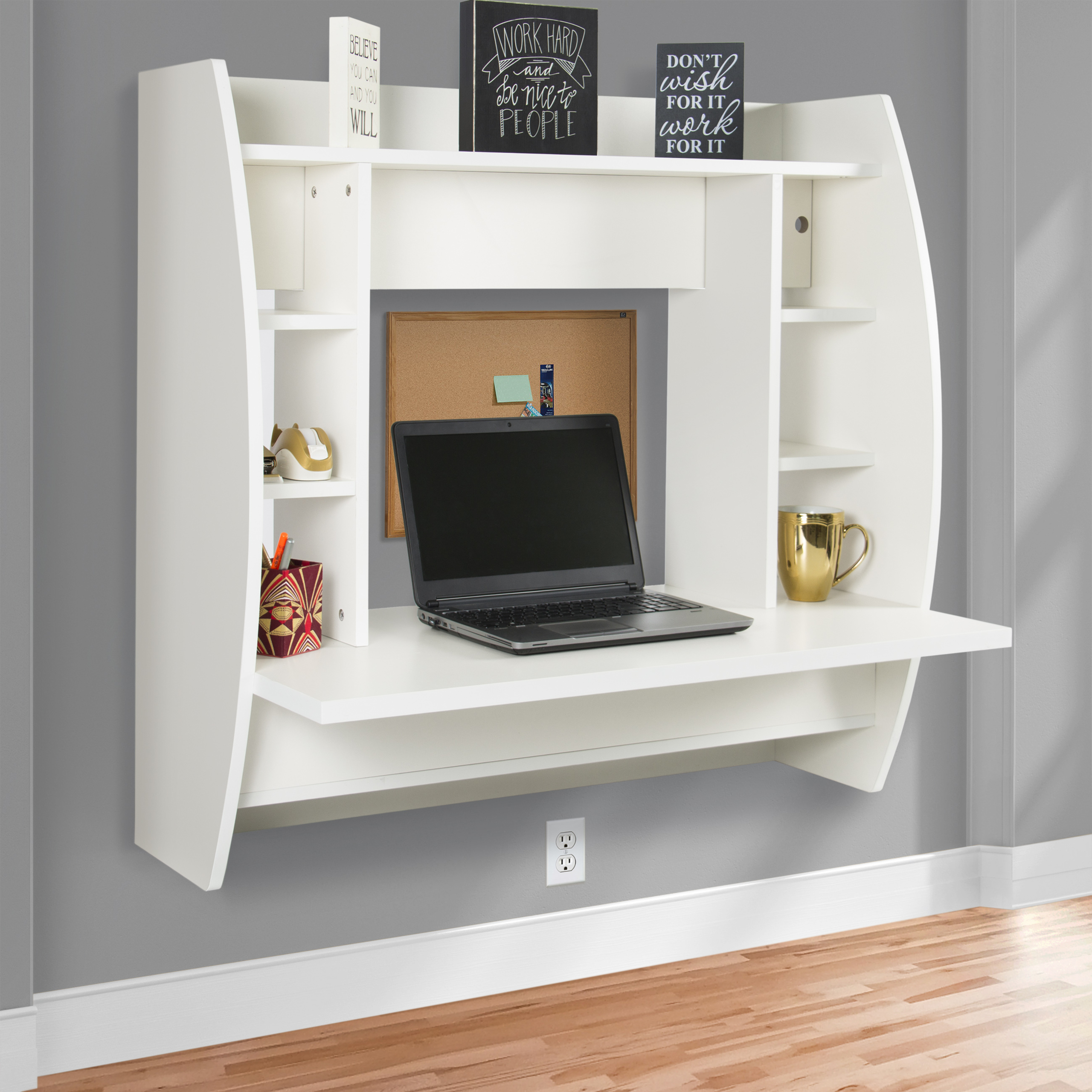 Wall Mounted Desk Wall Mounted Laptop Computer Desk w/Storage Compartments Home 