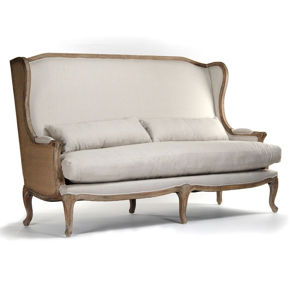French Country Leon High Back Linen Sofa Dining Bench ...