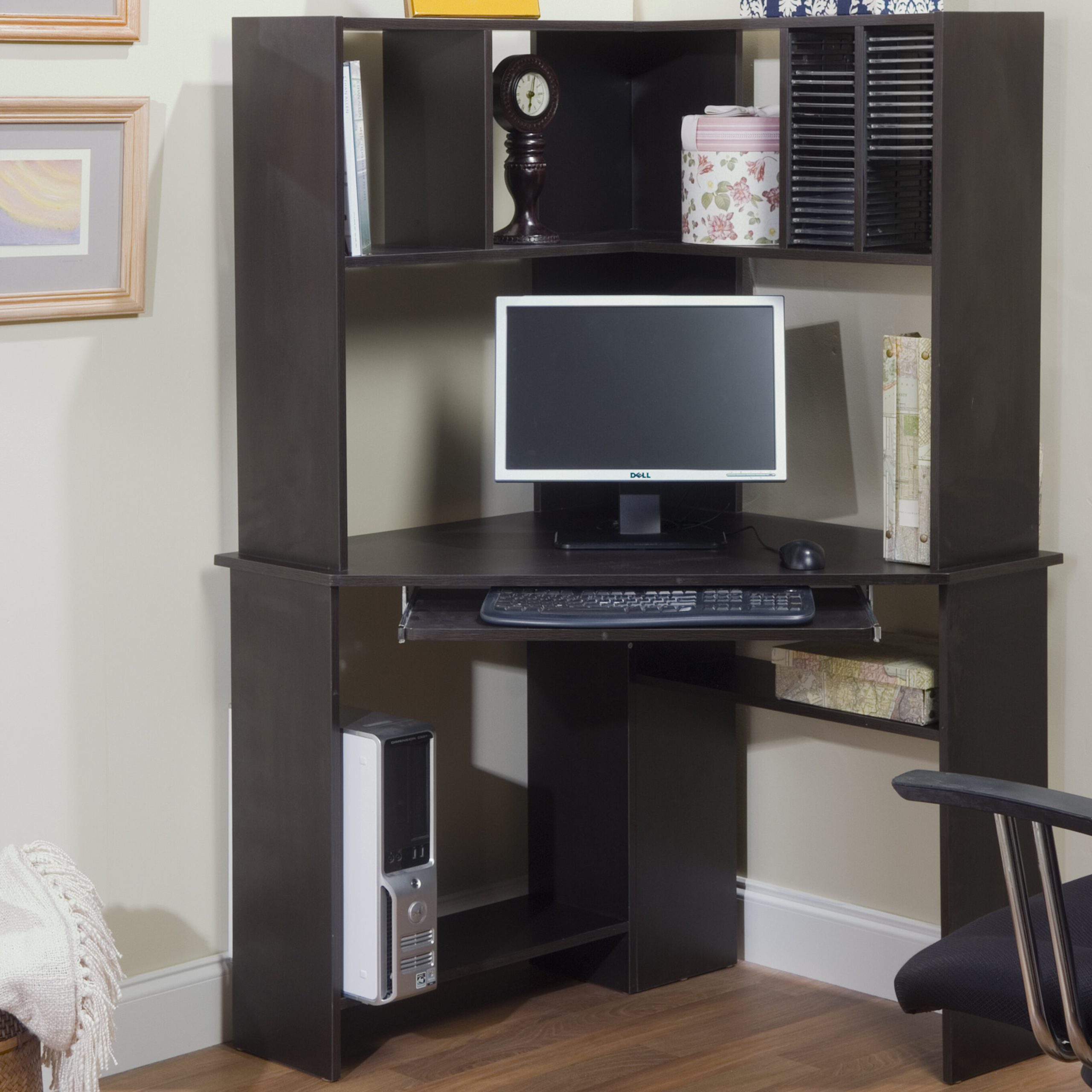 Corner desk with on sale overhead storage