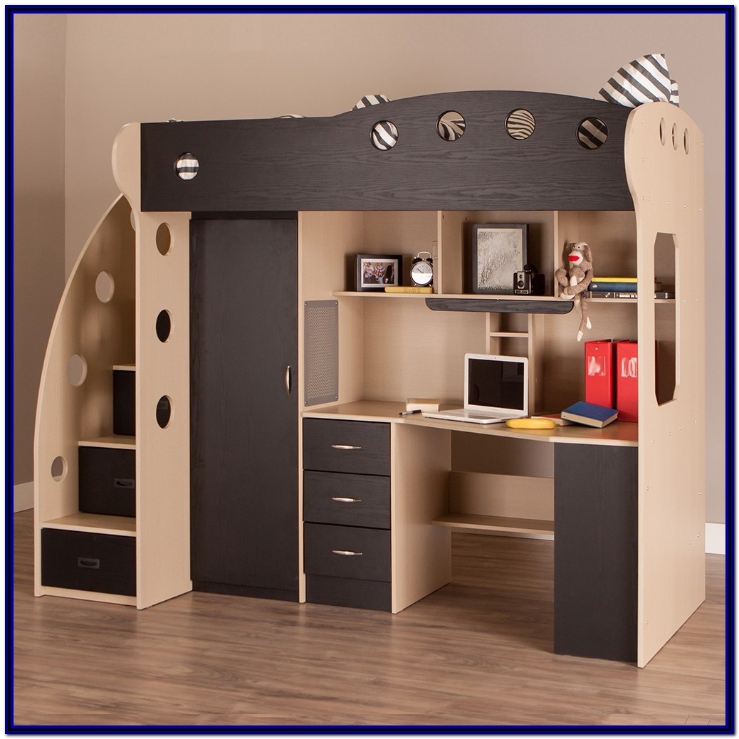 Full Size Loft Bed With Desk Visualhunt, Bunk Bed With Desk And Drawers Underneath