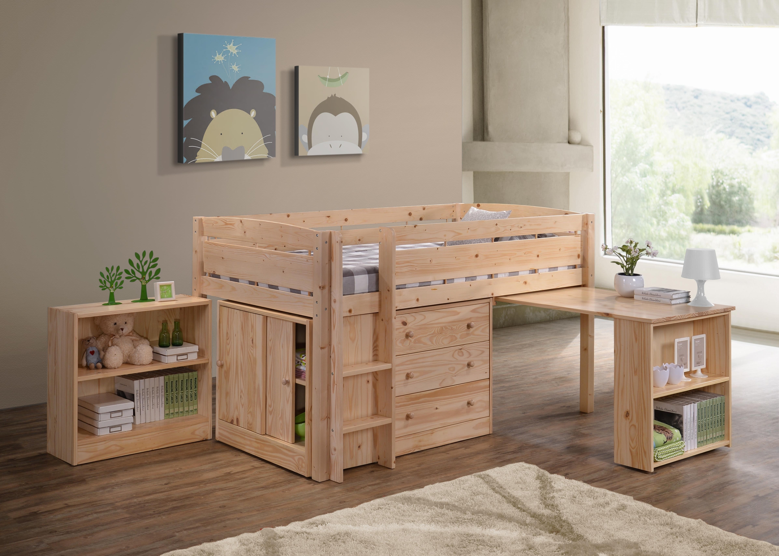full size low loft bed with desk