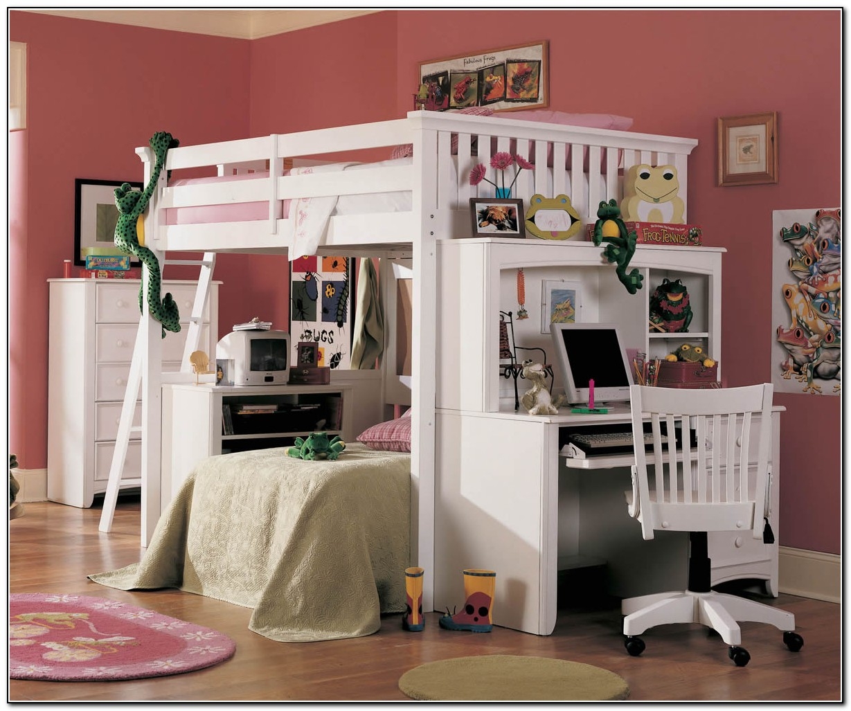 Full size loft bed with desk and outlet stairs