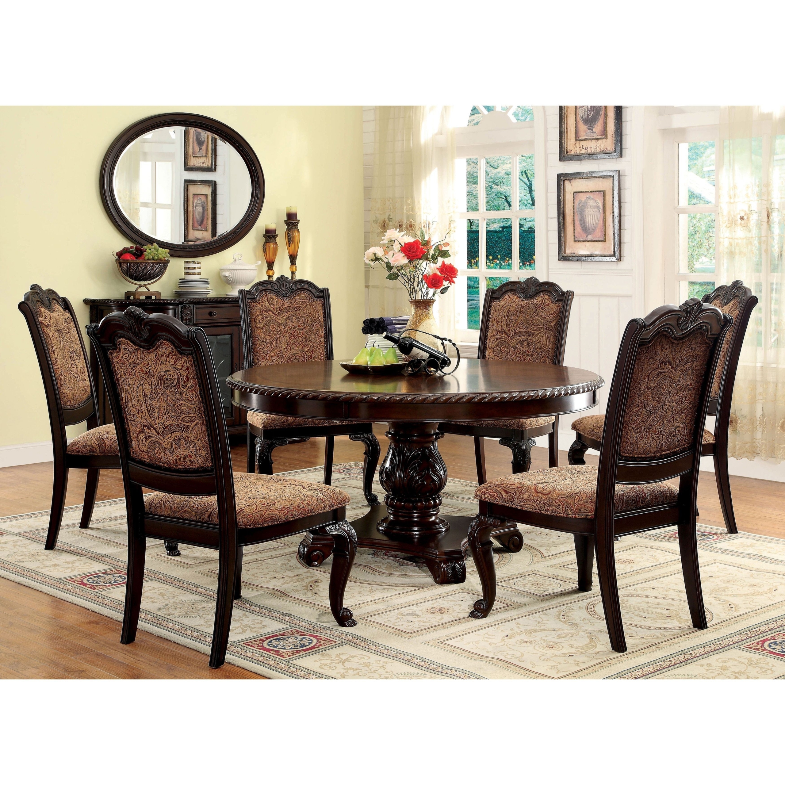 Furniture of America Bershire 7 Piece Round Dining Table Set