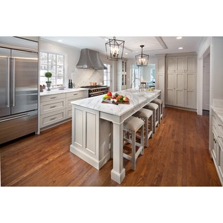 Gray Kitchen Island with Vintage Bar Stools - Transitional ...