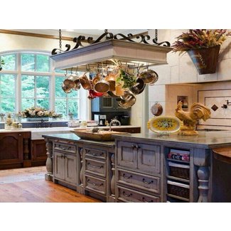 Country Style Kitchen with Pot Rack - Country - Kitchen