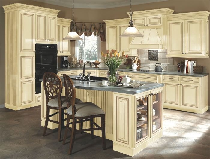 Antique White Kitchen Cabinets Visualhunt, How To Paint Kitchen Cabinets Distressed Cream