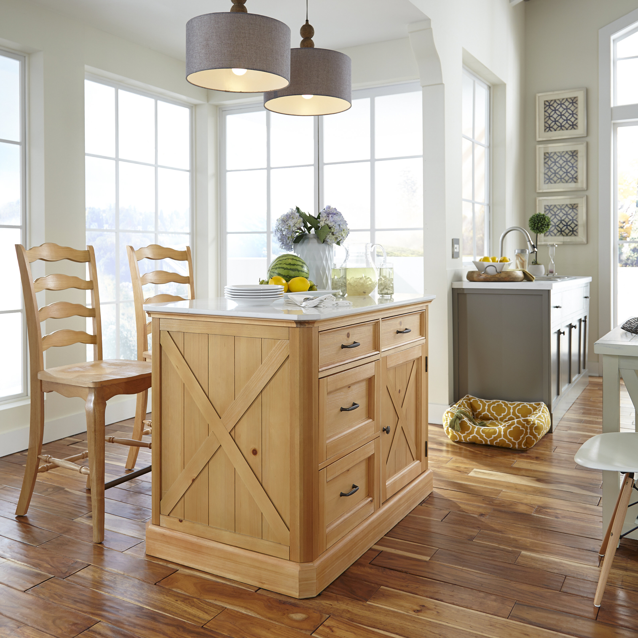 Home Styles Country Lodge Pine Kitchen Island with Quartz ...