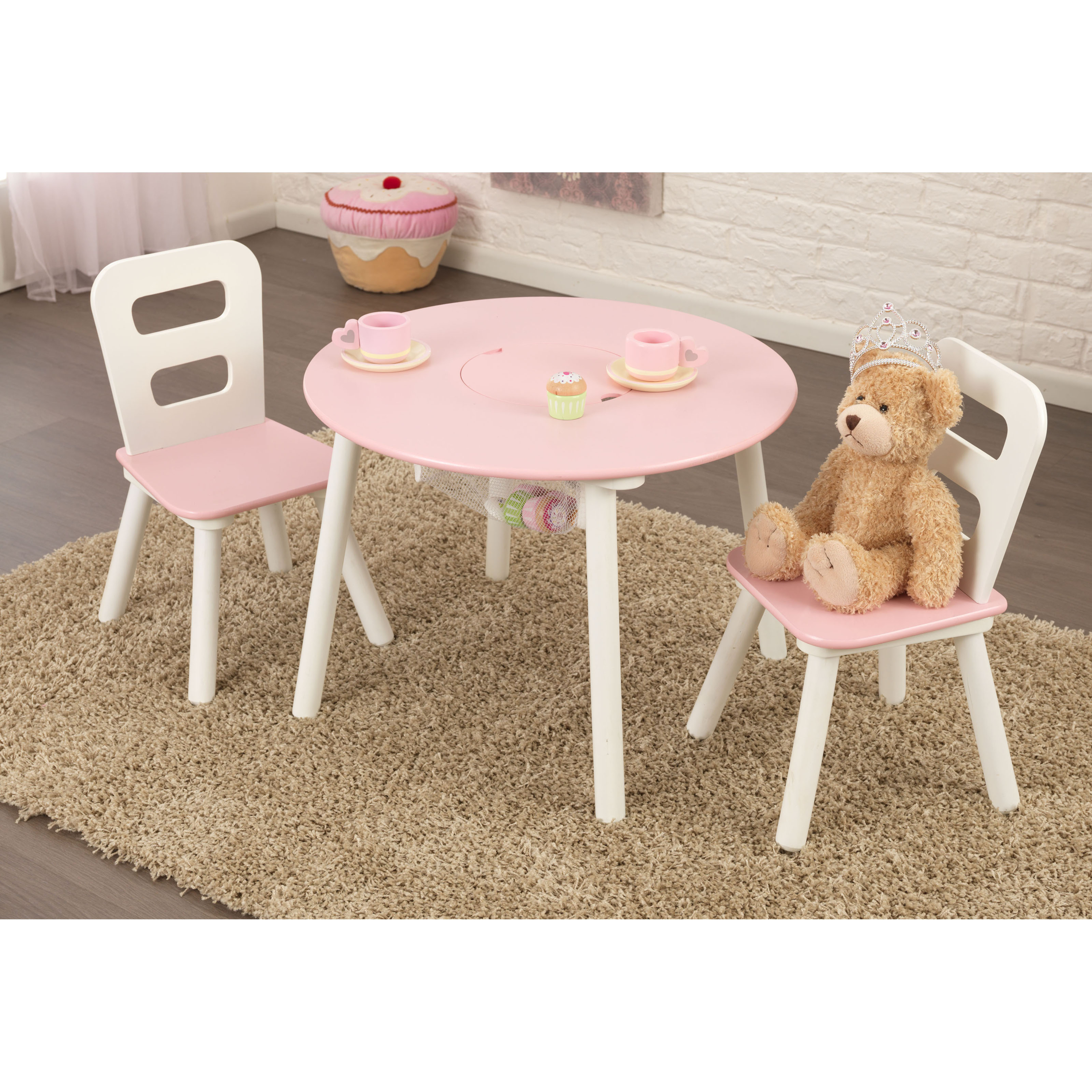 KidKraft Round Table & 2 Chair Set - Pink & White - 26165