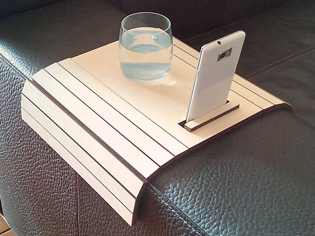 Laser cut wood sofa arm table,tv tray with stand