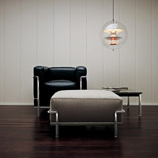 Charlotte Perriand - Le Corbusier - Cassina Gray Beige Petit Confort LC2  Club Lounge Chair + Ottoman