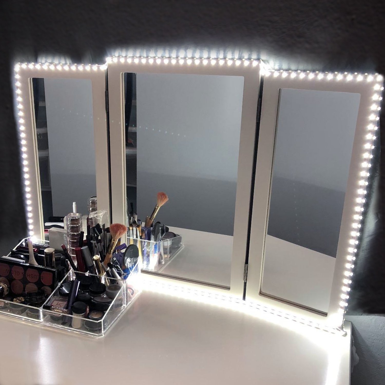 Led Vanity Mirror Visualhunt, Diy Floating Vanity Mirror Led Strip Lights