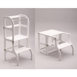 Learning Tower - Table And Chair With Blackboard - All-In-One (White)