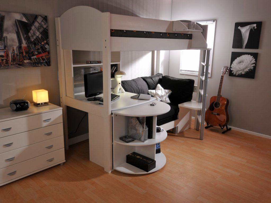 Full Size Loft Bed With Desk Visualhunt, Lofted Bunk Bed Couch Desk Storage Area