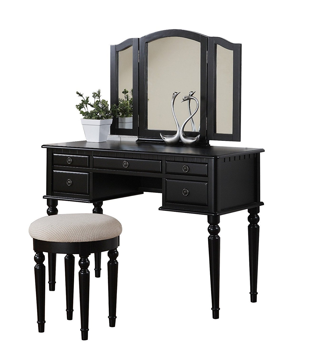 Makeup Vanity Table With Lighted Mirror, Small Cream Vanity Mirror With Lights Desk