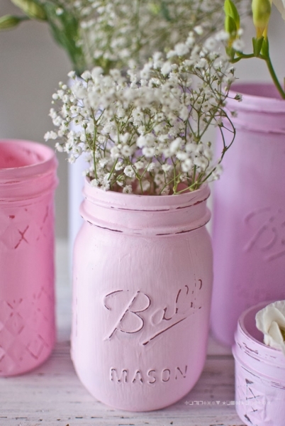 Mason Jar Shabby Chic, rosa &