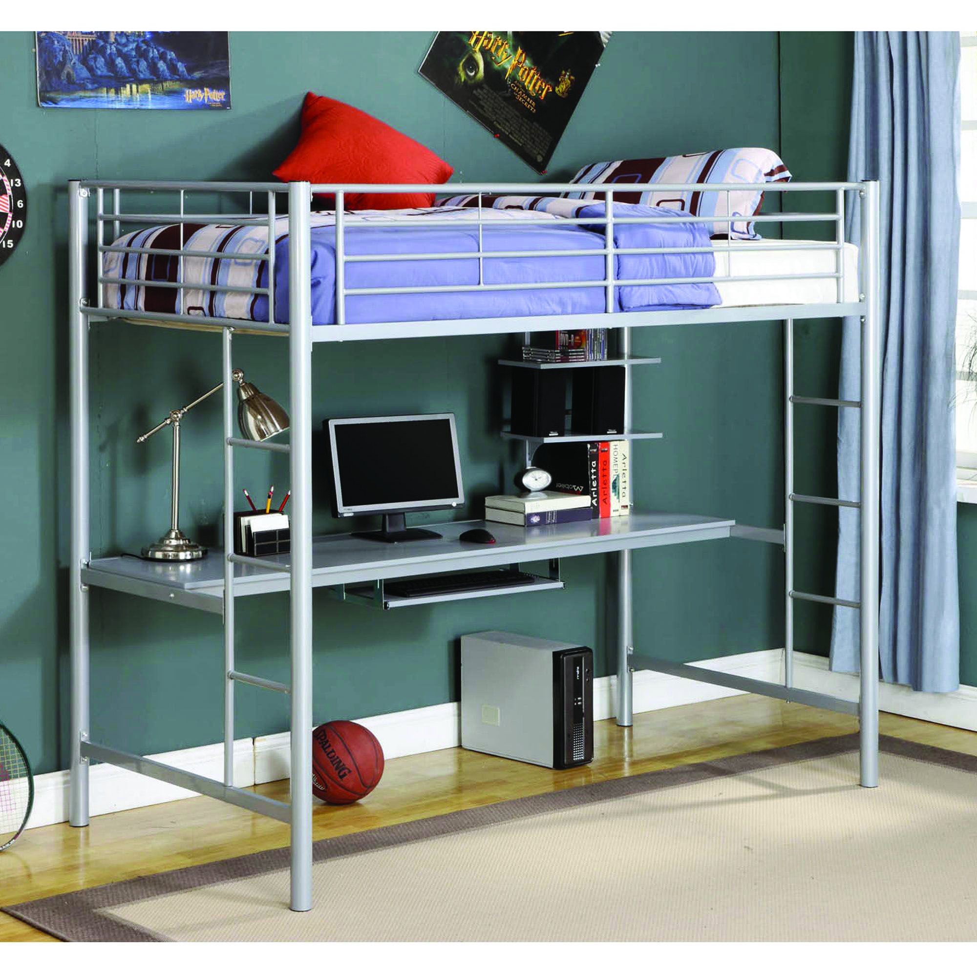 Full Size Loft Bed With Desk Visualhunt, Metal Loft Bed With Desk And Shelves