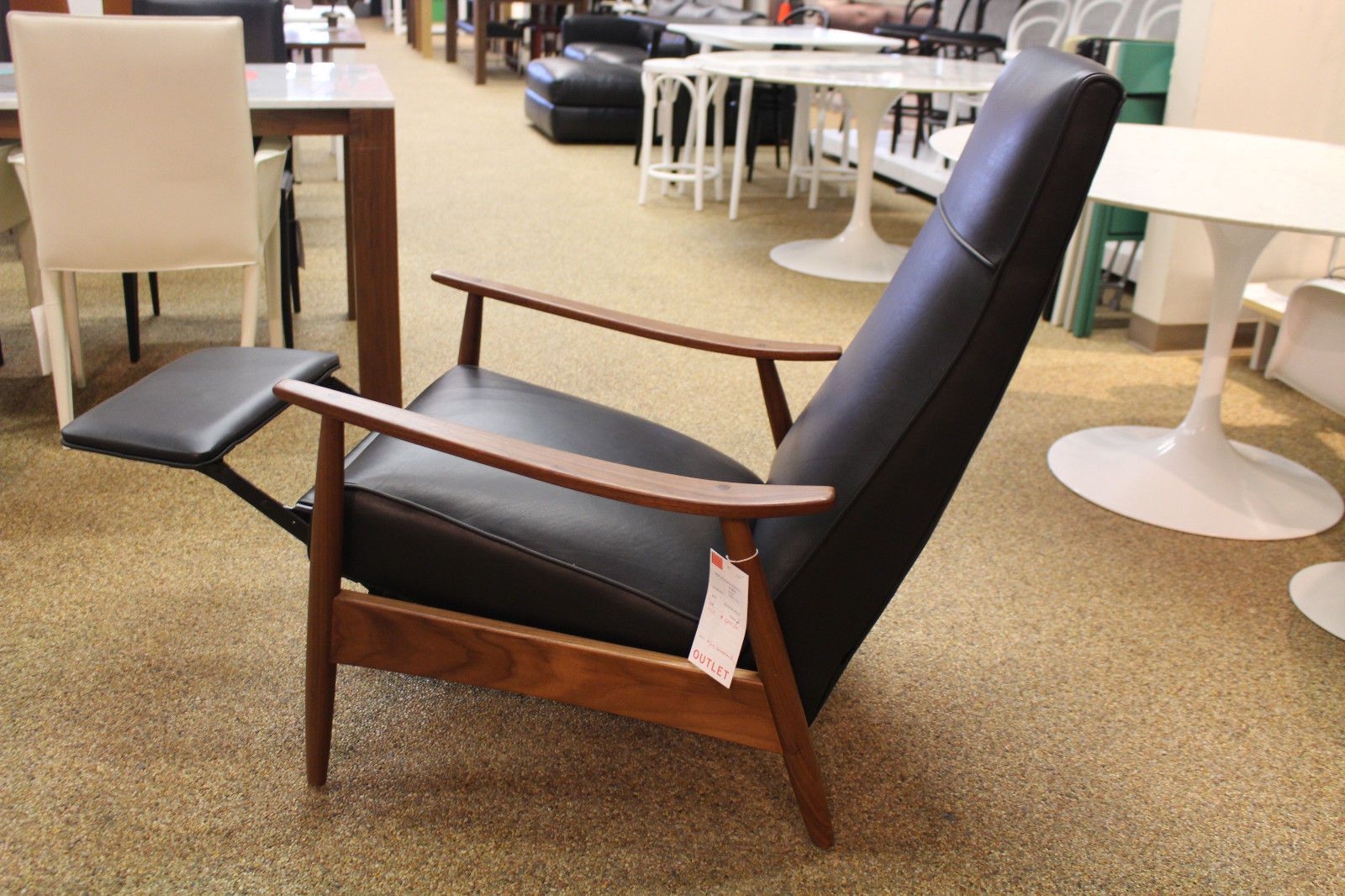 Milo Baughman Recliner 74 in Black Leather Modern DWR ...