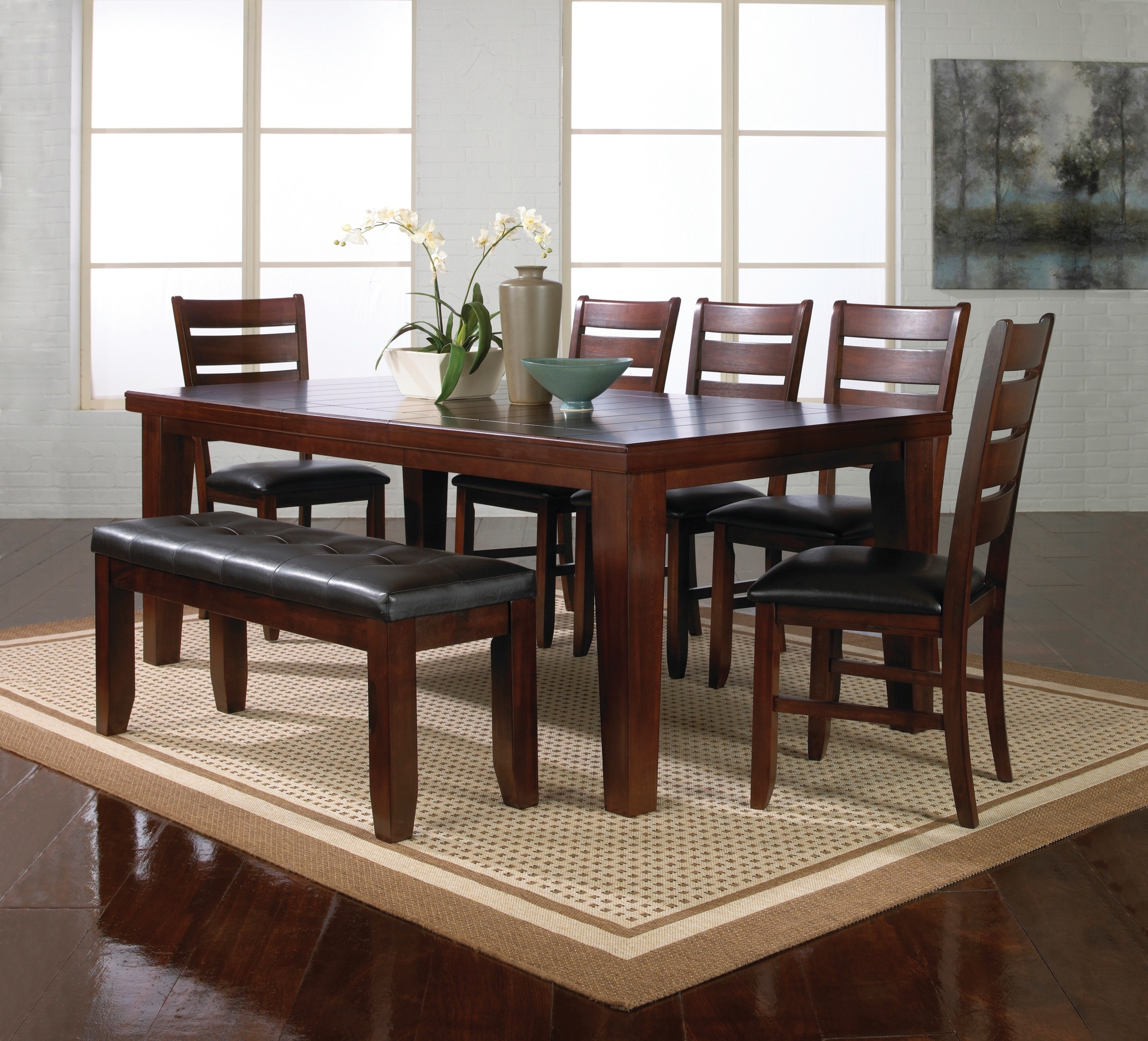 wooden dining table set with bench