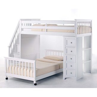 NE Kids Schoolhouse Stairway Loft Bed with Chest End ...